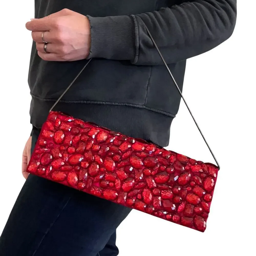 L'Wren Scott x Banana Republic RARE Red Crackle Gemmed Clutch Handbag Wristlet